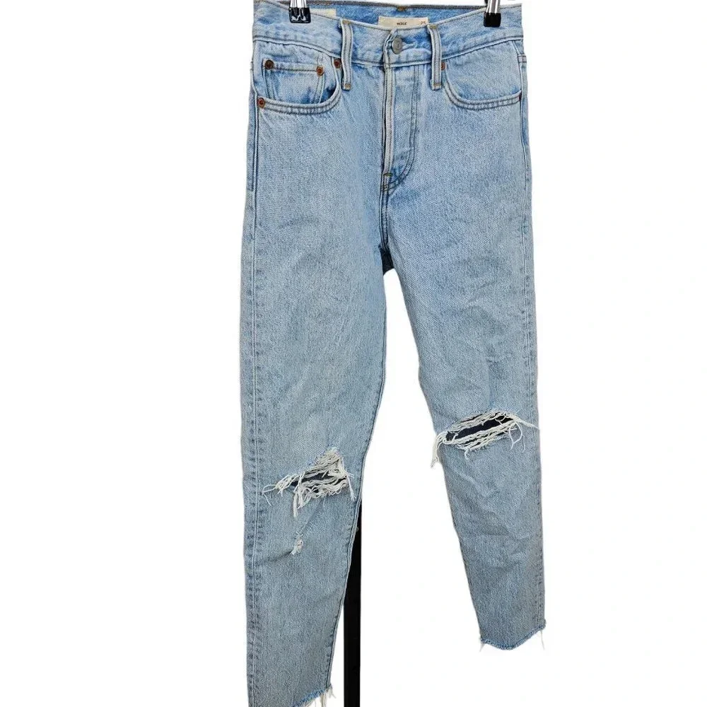 Levi's High Rise Light Blue Distressed Ripped Jeans - Picture 9 of 9